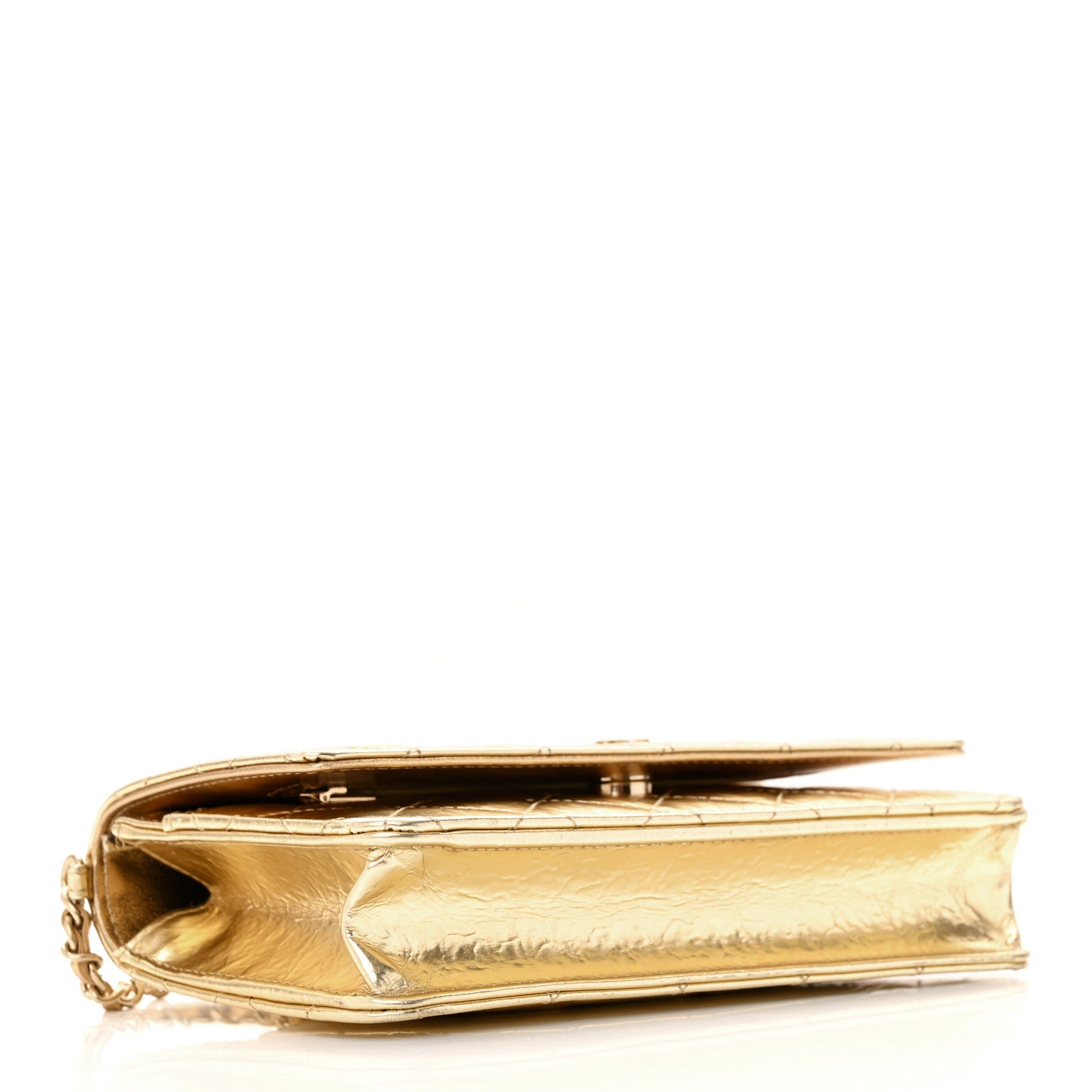 Chanel Hammered Metallic Calfskin Quilted Wallet On Chain WOC Gold