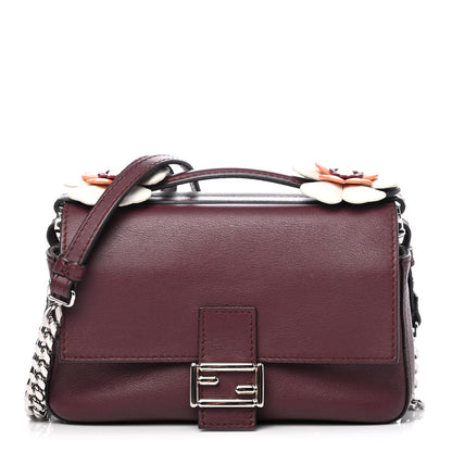 Fendi Vitello Dolce Flowerland Bi-Color Studded Micro Double Baguette Bordeaux White Ice 1 of 4
