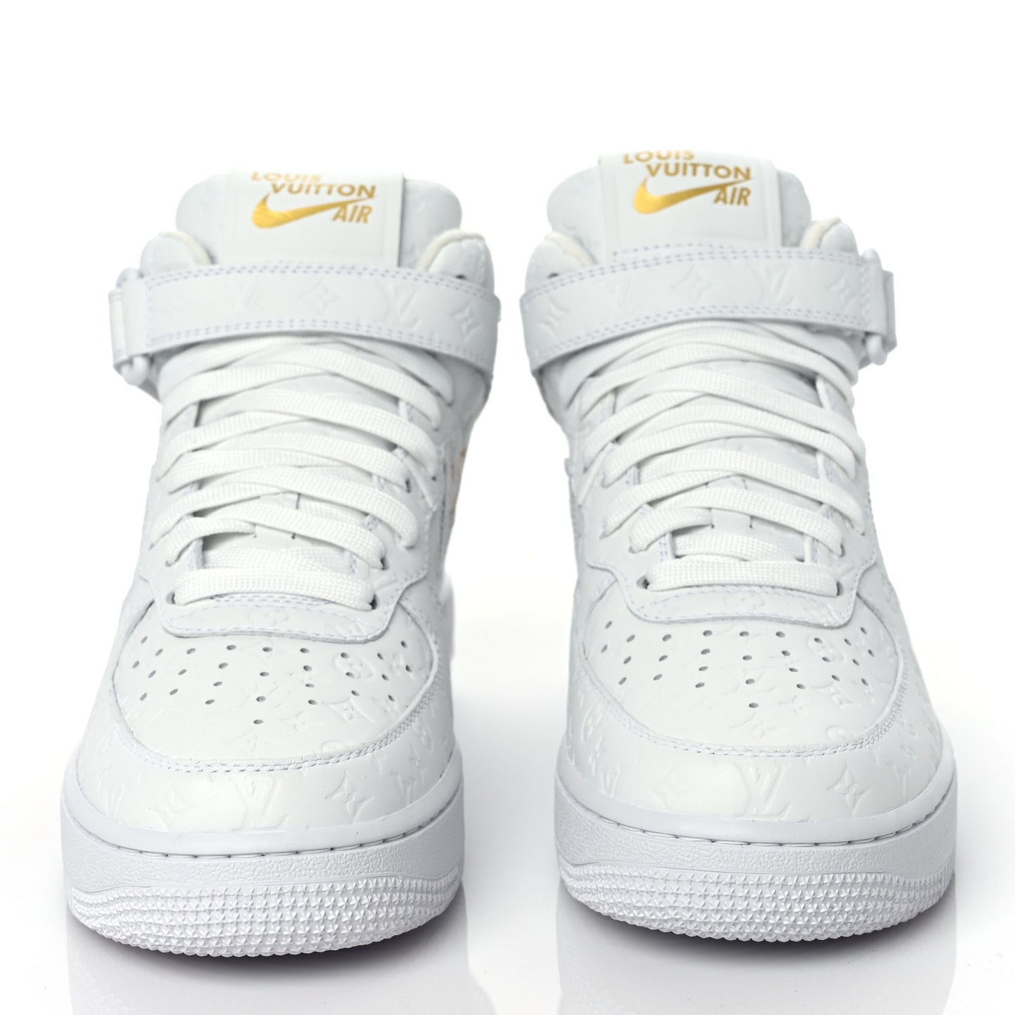 X NIKE AIR FORCE 1 Calfskin Monogram Mens Mid Sneakers 6 White
