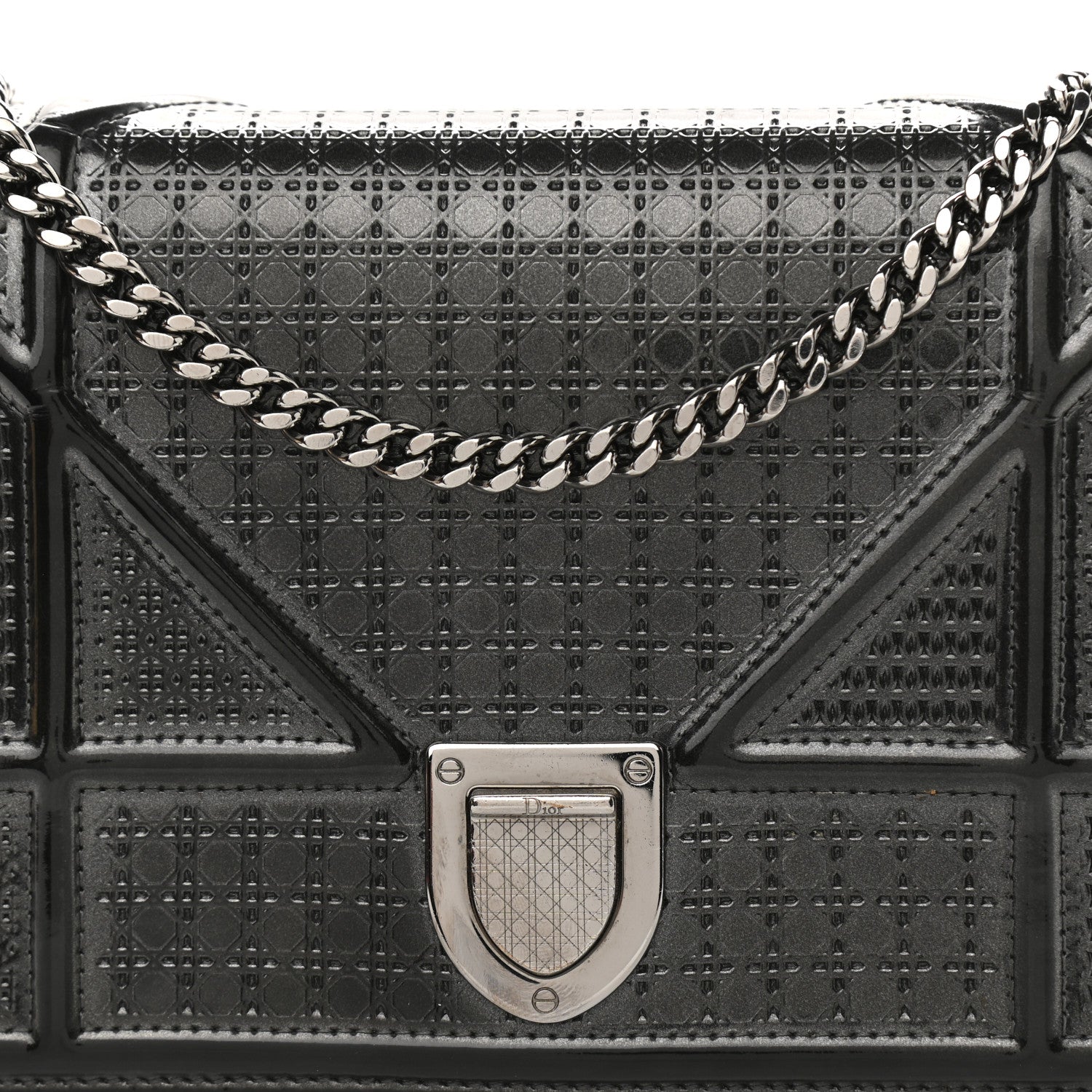Christian Dior Metallic Patent Micro-Cannage Diorama Wallet on Chain Pouch Black 9 of 10