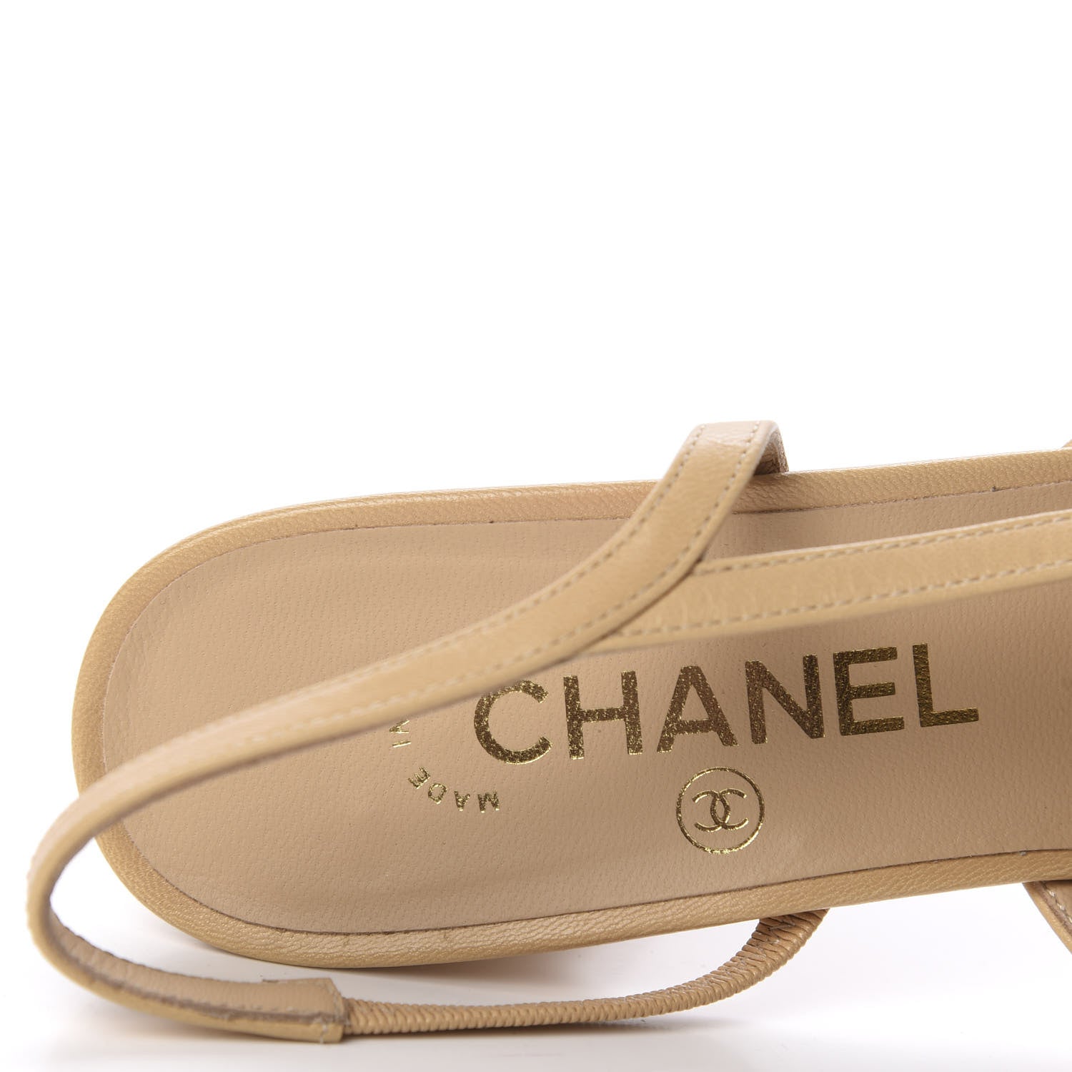 Chanel Goatskin Grosgrain Cap Toe CC Slingback Pumps 37.5 Beige Black 7 of 9
