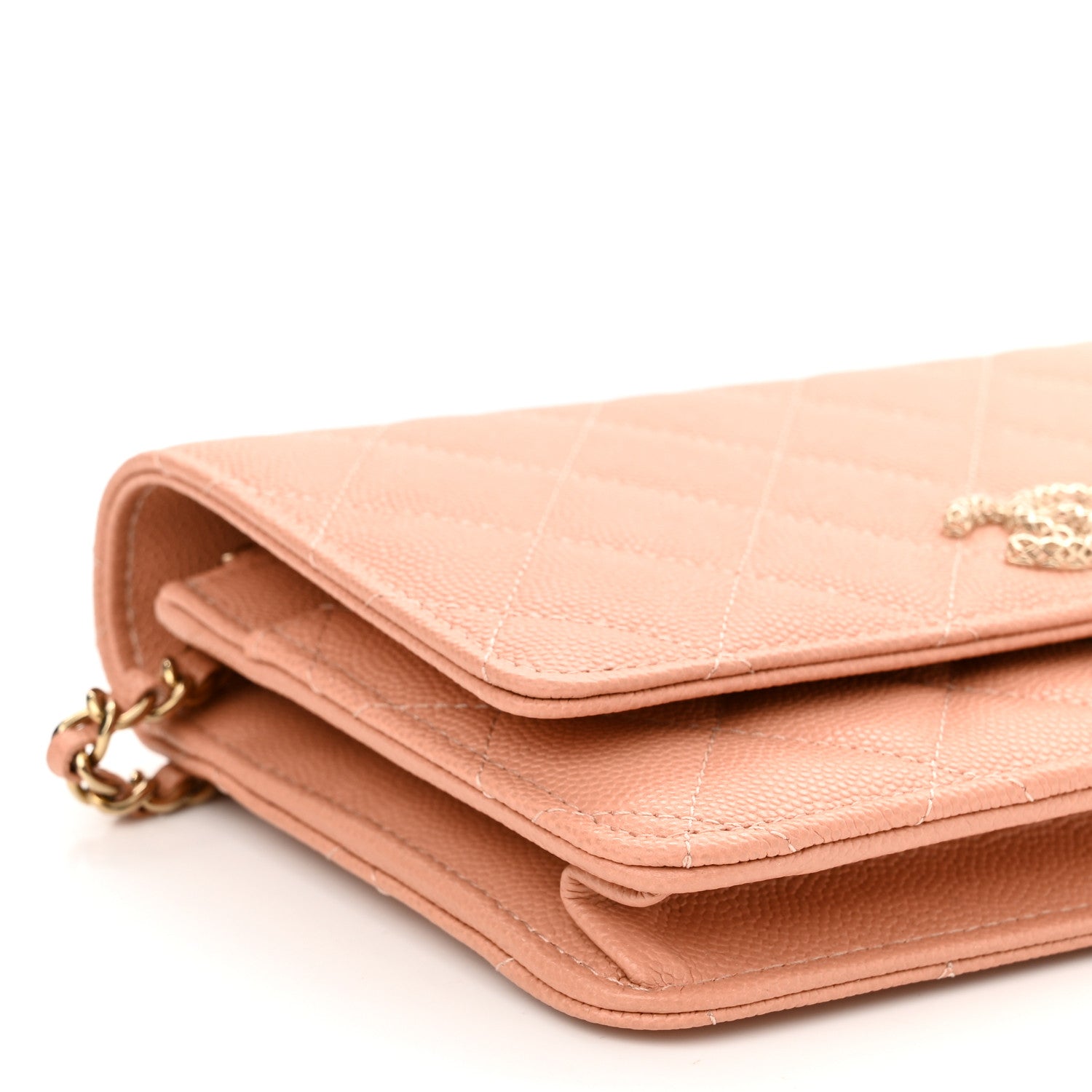 Chanel Caviar Quilted Perforated Metal CC Wallet On Chain WOC Beige 10 of 12