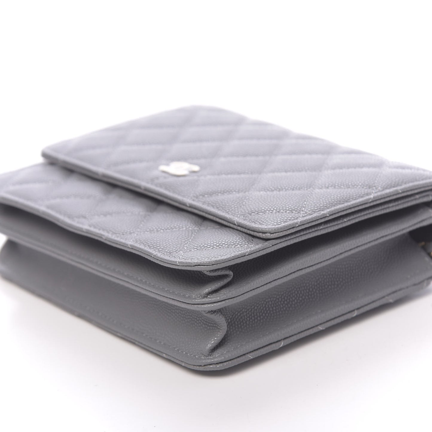 Caviar Quilted Square Wallet On Chain WOC Grey