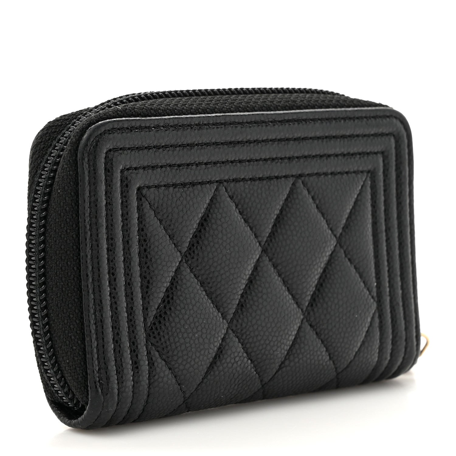 Chanel Caviar Quilted Boy Zip Around Coin Purse Wallet Black 3 of 8
