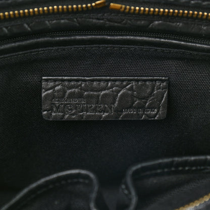 Alexander McQueen Calfskin Crocodile Embossed Small Skull Padlock Zip Around Tote Black 8 of 10