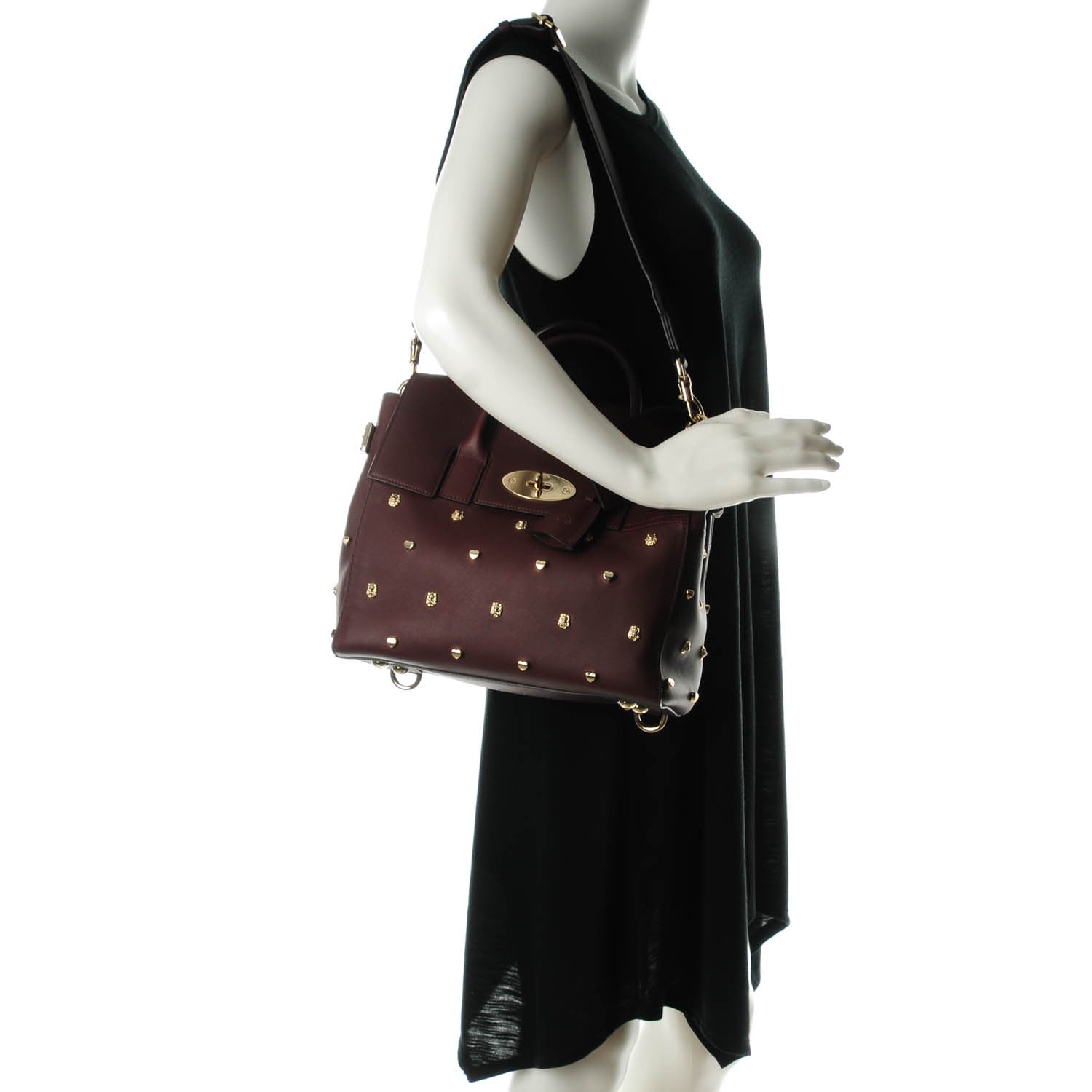 Mulberry Calfskin Studded Medium Cara Delevingne Convertible Satchel Oxblood 2 of 7