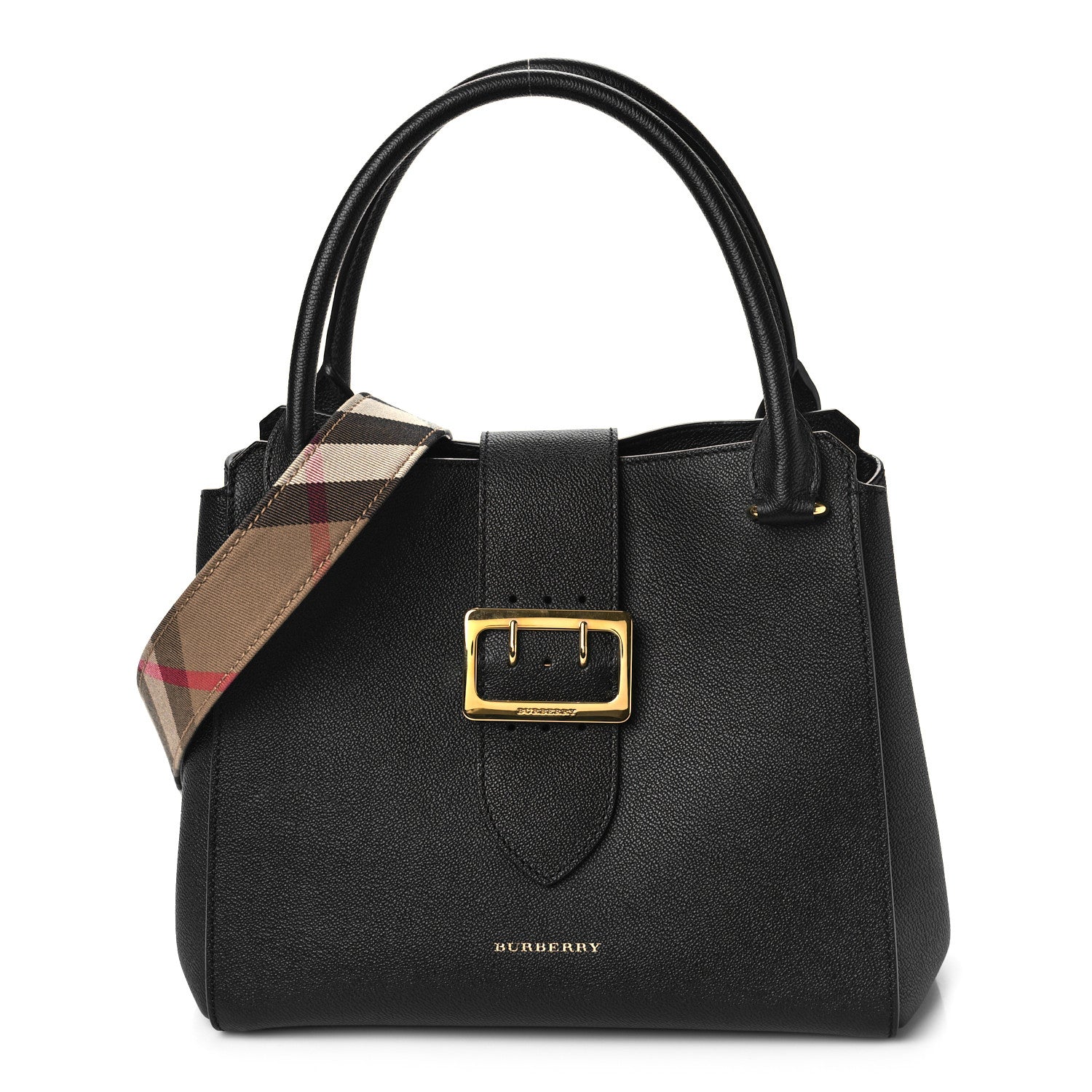 Burberry Soft Grain Calfskin Medium Buckle Tote Black 1 of 8