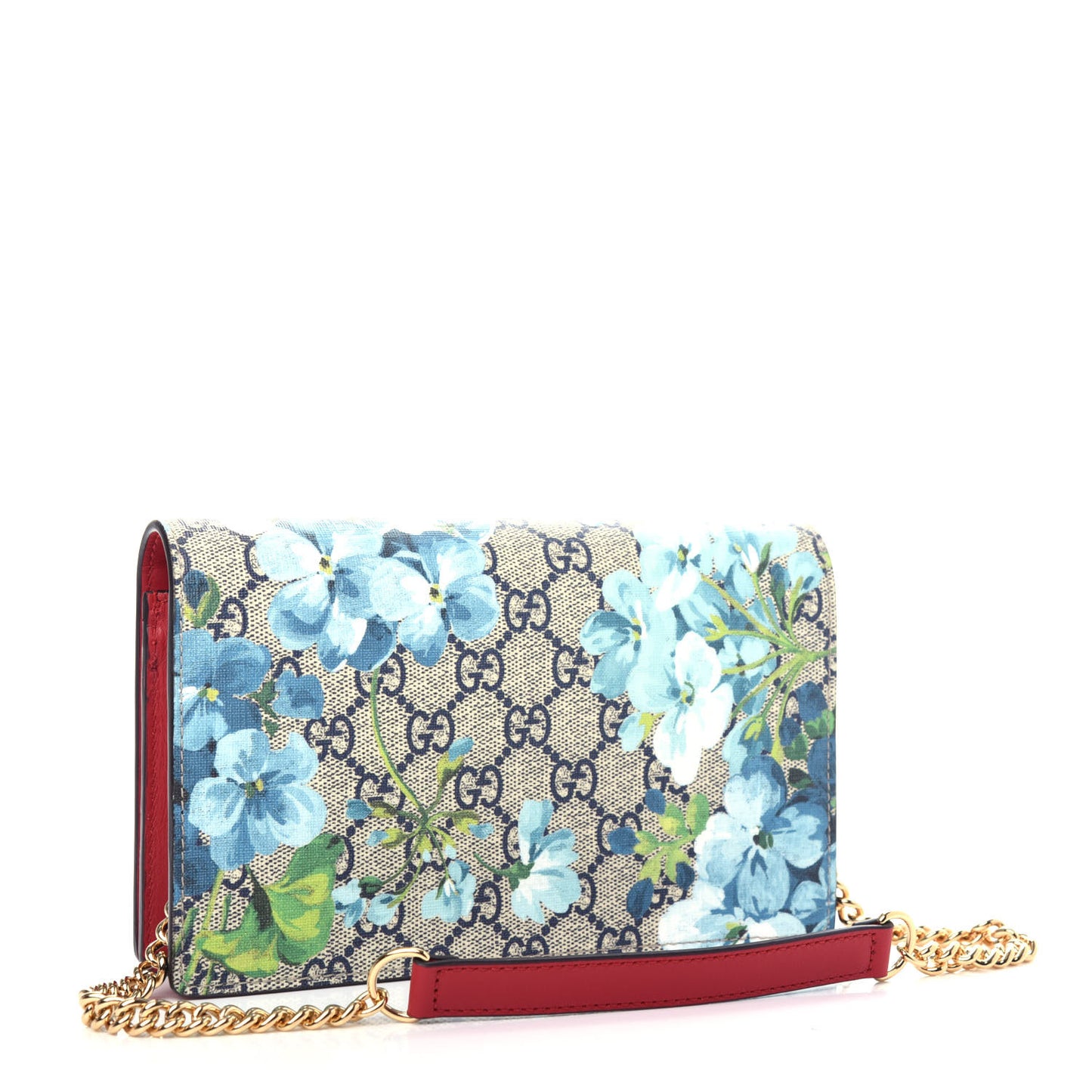 GG Supreme Monogram Blooms Chain Wallet Blue