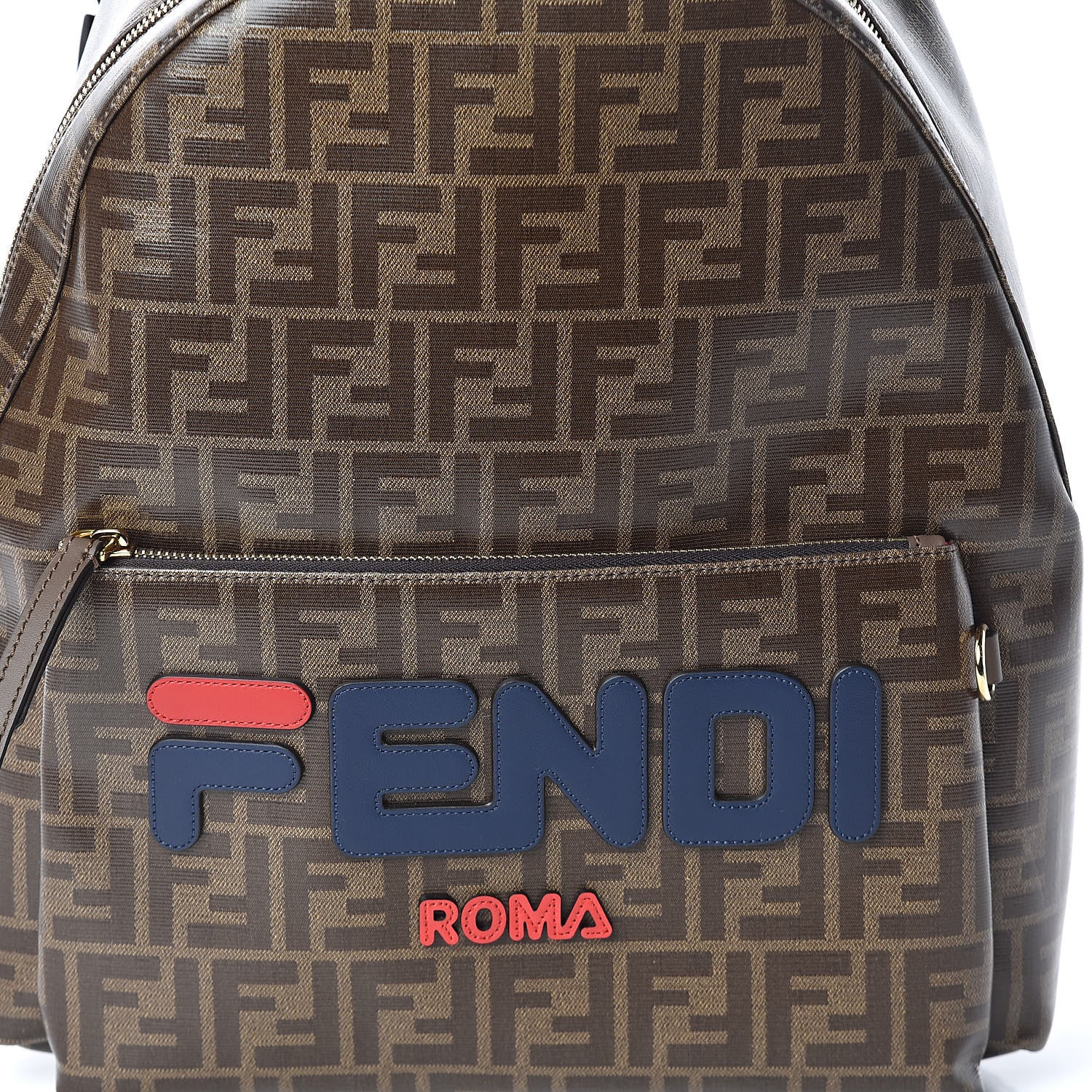 Fendi X FILA Glazed Fabric Vitello Century FF 1974 Mania Pouch Pocket Backpack Mogano Panna Blueberry 8 of 10