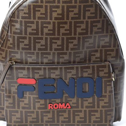 Fendi X FILA Glazed Fabric Vitello Century FF 1974 Mania Pouch Pocket Backpack Mogano Panna Blueberry 8 of 10