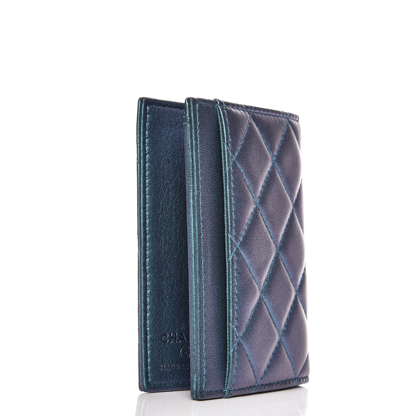 Metallic Lambskin Quilted Card Holder Wallet Turquoise
