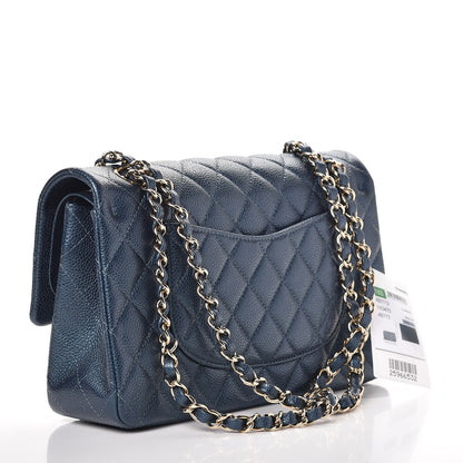 Chanel Metallic Caviar Quilted Medium Double Flap Dark Blue 4 of 9