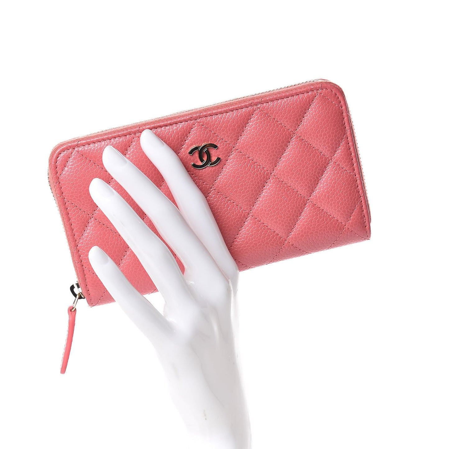 Caviar Quilted Small Zip Around Wallet Pink