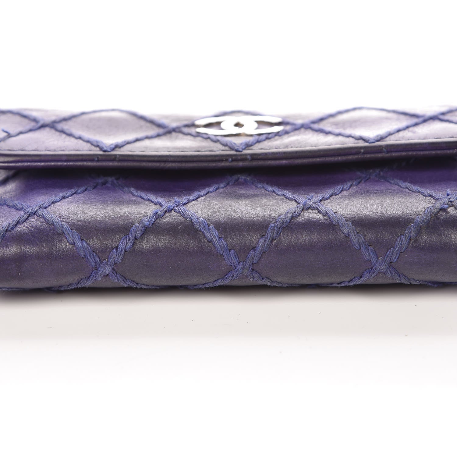 Chanel Calfskin Diamond Stitched Card Holder Wallet Purple 11 of 15