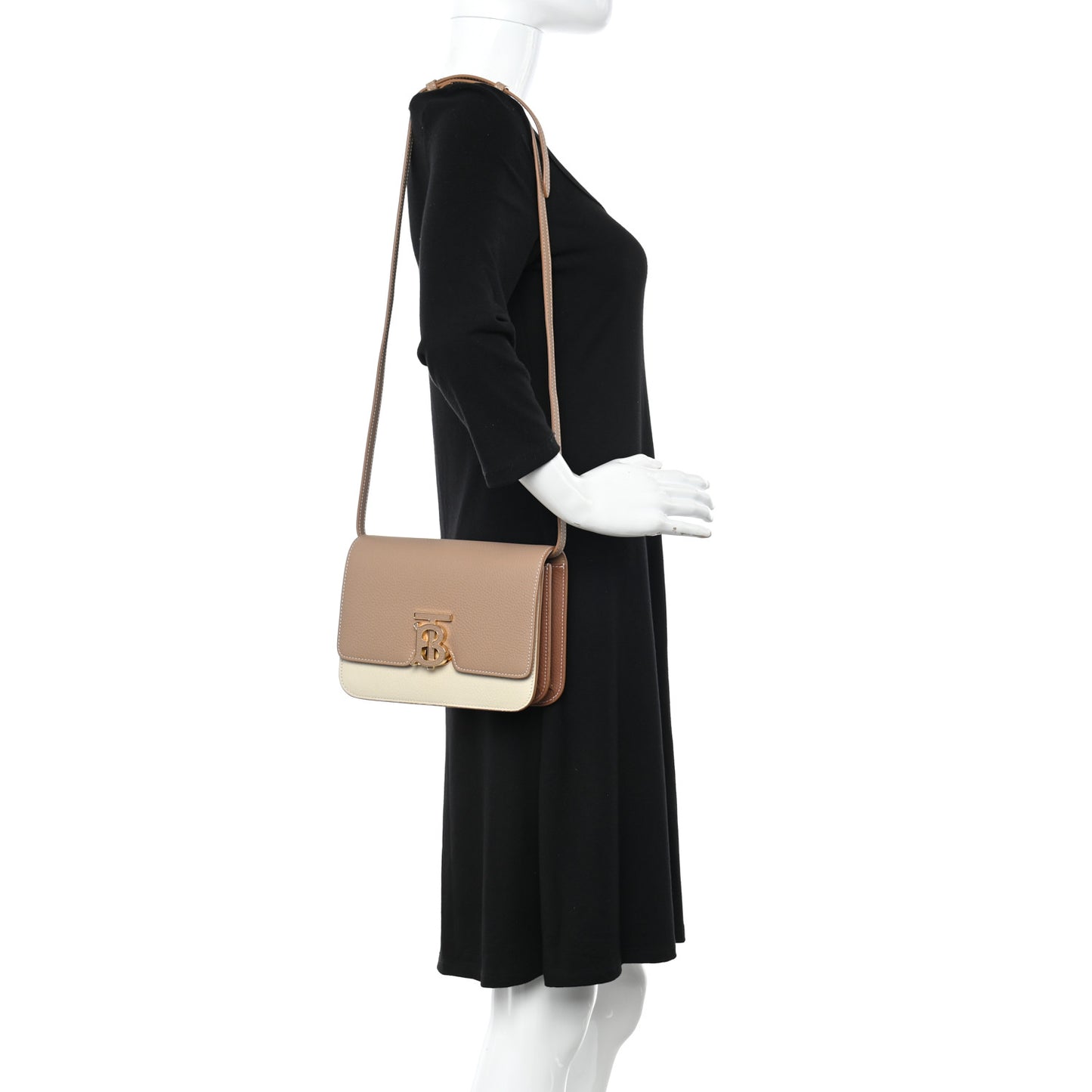 Grained Calfskin Small TB Bag Camel Alabaster Beige Warm Tan