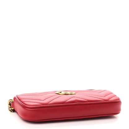 Gucci Calfskin Matelasse Mini GG Marmont Chain Crossbody Bag Hibiscus Red 4 of 8