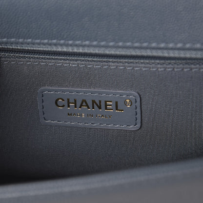 Chanel Caviar Chevron Quilted New Medium Boy Flap Blue 7 of 9