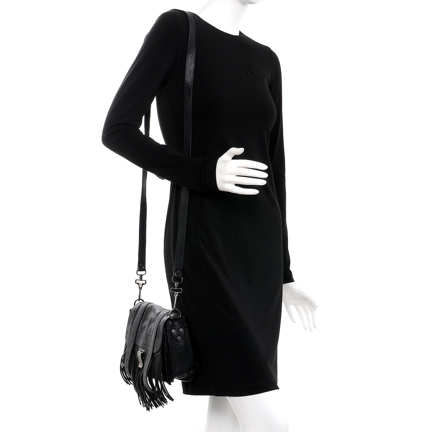 Lambskin Fringe PS1 Crossbody Pouch Black