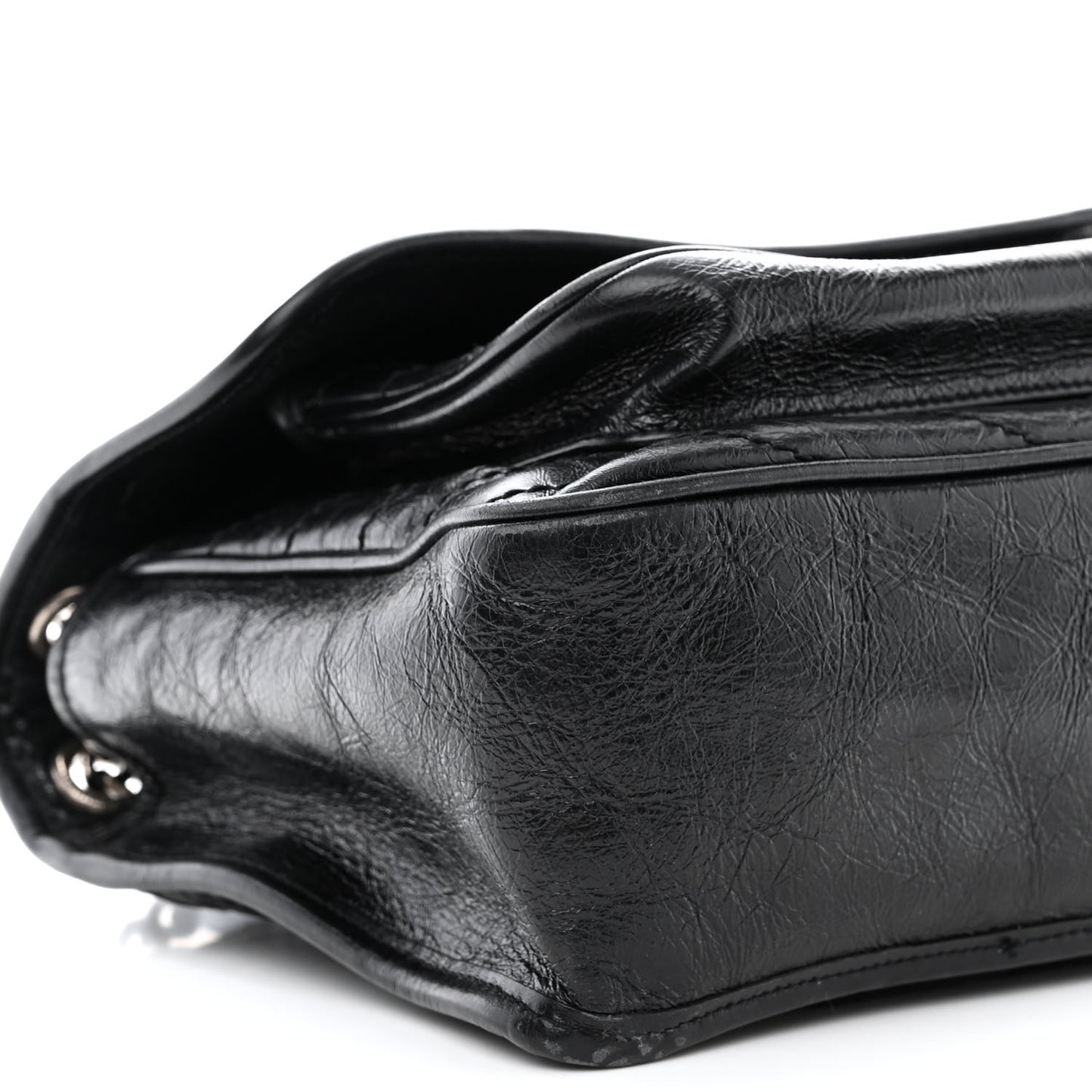 Crinkled Calfskin Matelasse Monogram Medium Niki Chain Satchel Black