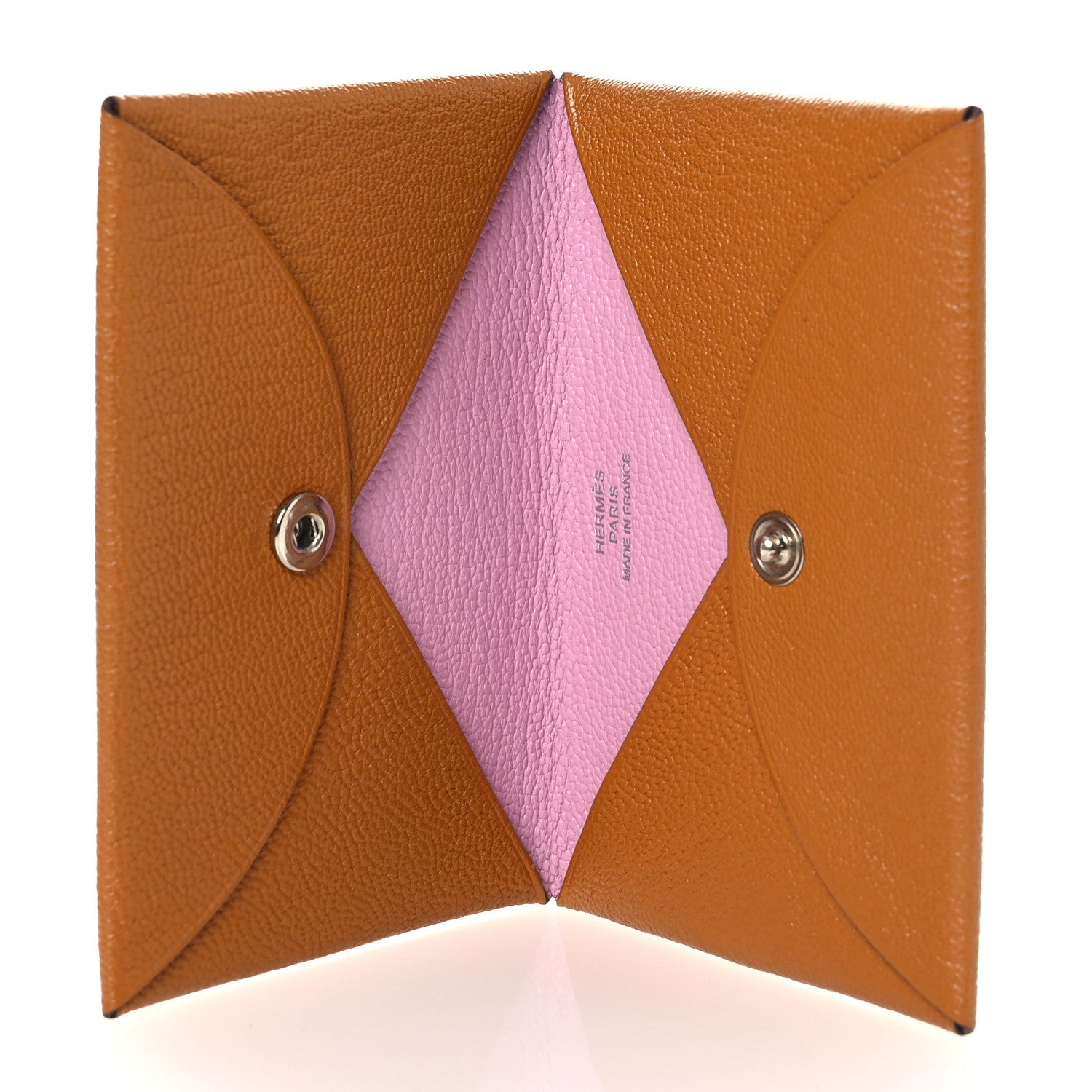 Hermes Chevre Mysore Verso Calvi Card Case Caramel Mauve Sylvestre 5 of 9