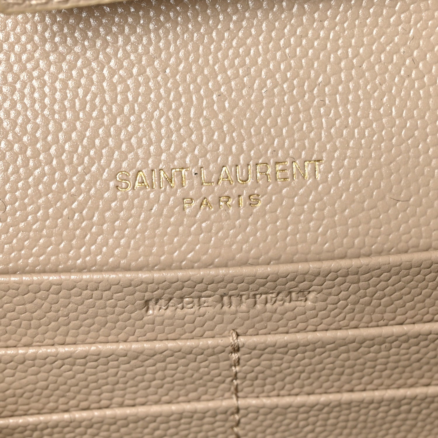 Saint Laurent Grain De Poudre Mixed Matelasse Triquilt Monogram Chain Wallet Dark Beige 6 of 9