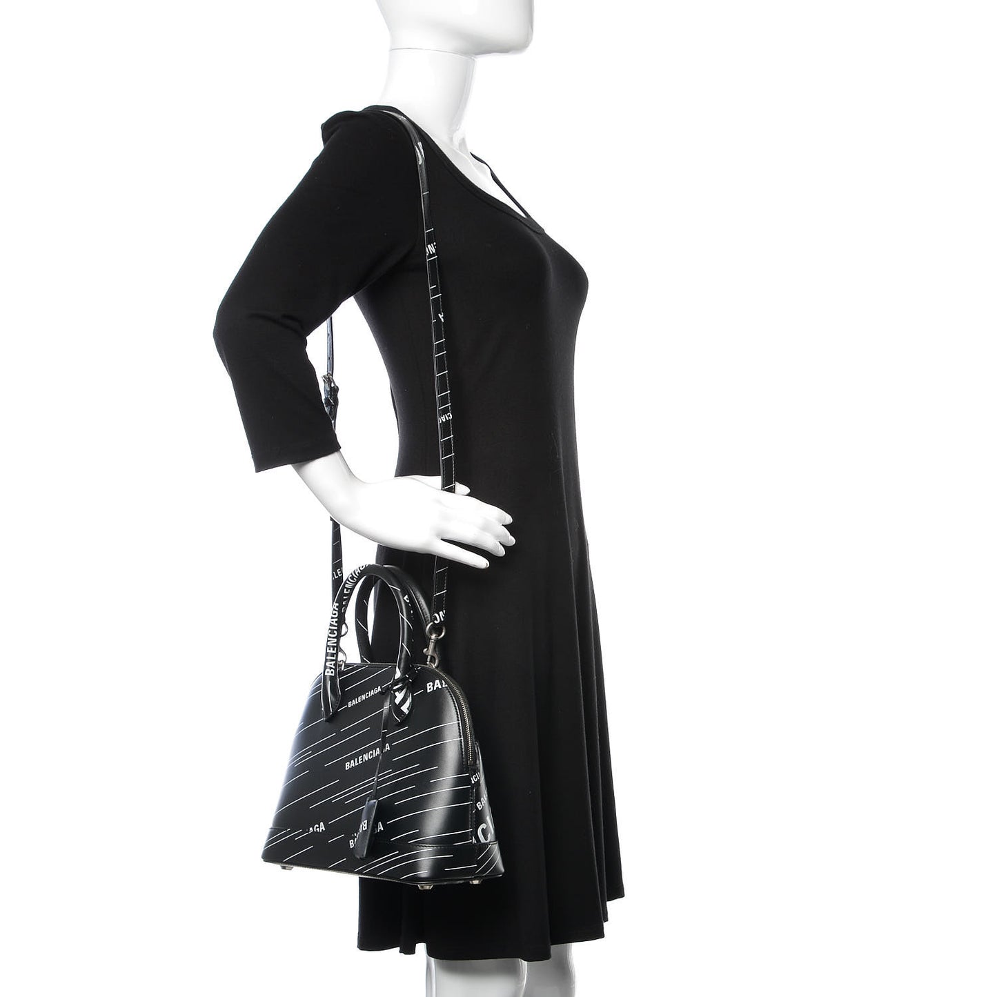 Calfskin Logo Print S Ville Top Handle Bag Black White
