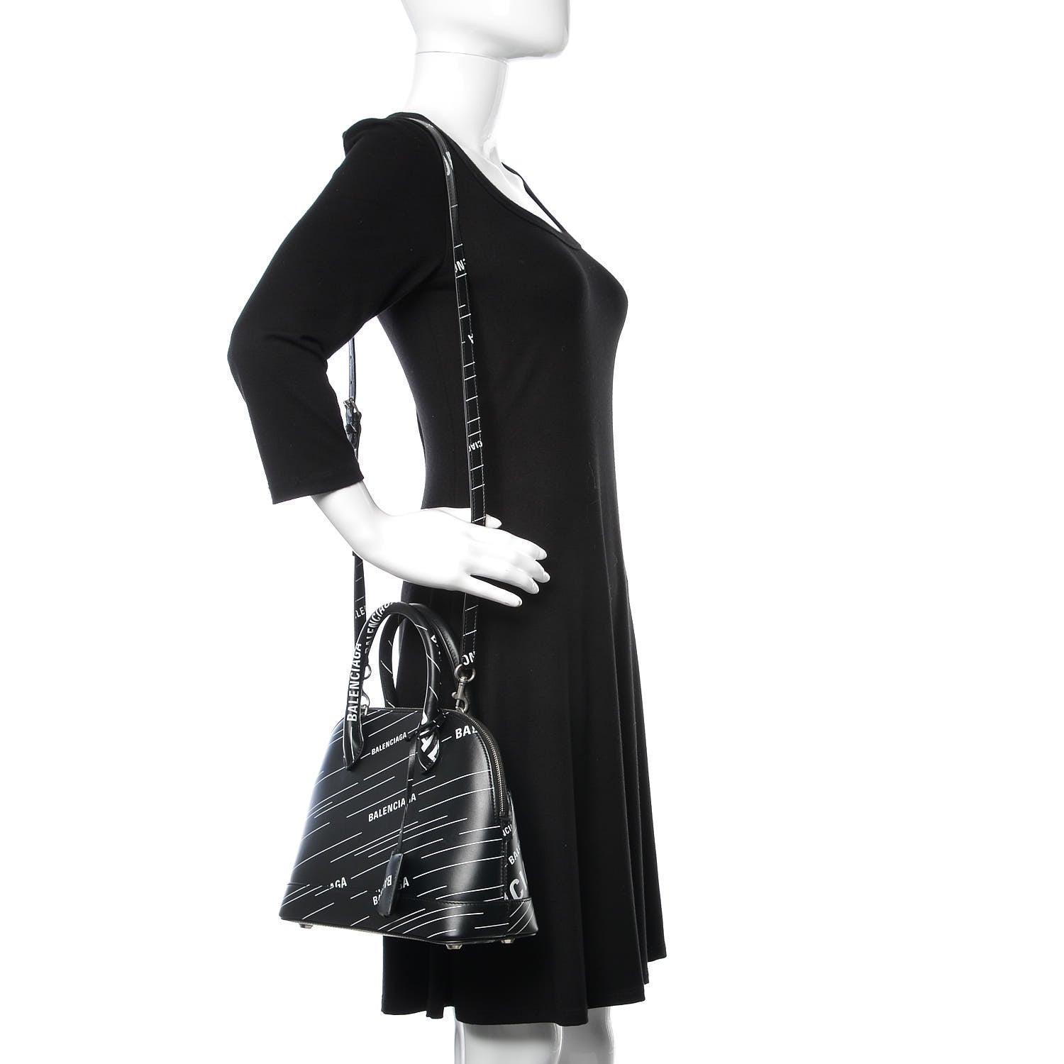 Balenciaga Calfskin Logo Print S Ville Top Handle Bag Black White 2 of 11