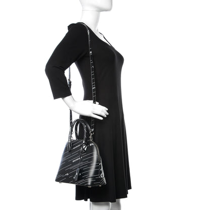 Balenciaga Calfskin Logo Print S Ville Top Handle Bag Black White 2 of 11