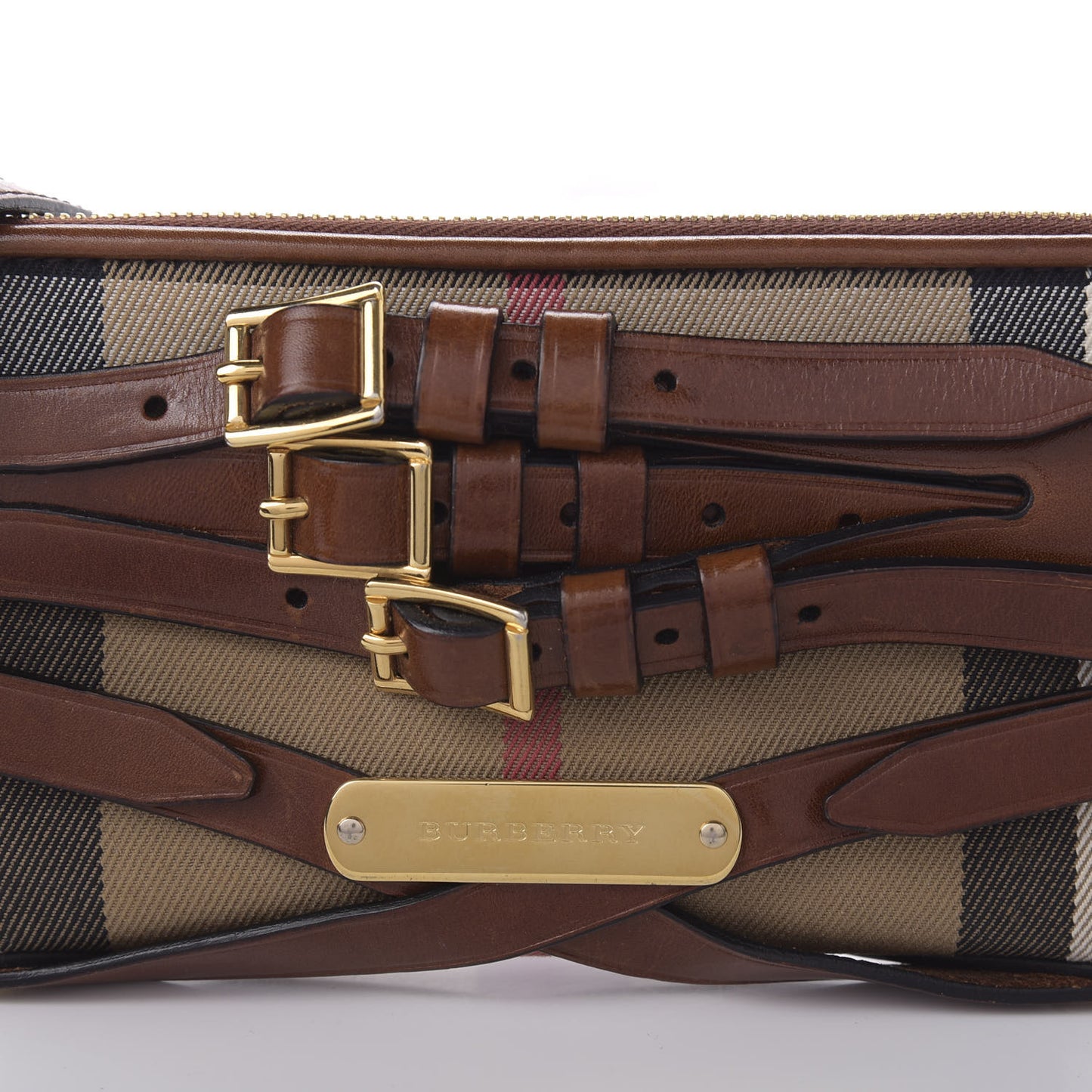 House Check Bridle Calfskin Mini Parmoor Clutch Bag Dark Tan