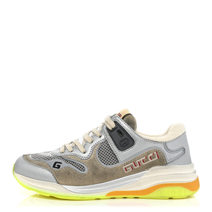 Gucci Metallic Calfskin Suede Womens Ultrapace Sneakers 36 Silver Oatmeal 1 of 8