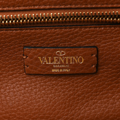 Valentino Garavani Raffia Calfskin Small Rockstud Tote Naturale Saddle Brown 6 of 8