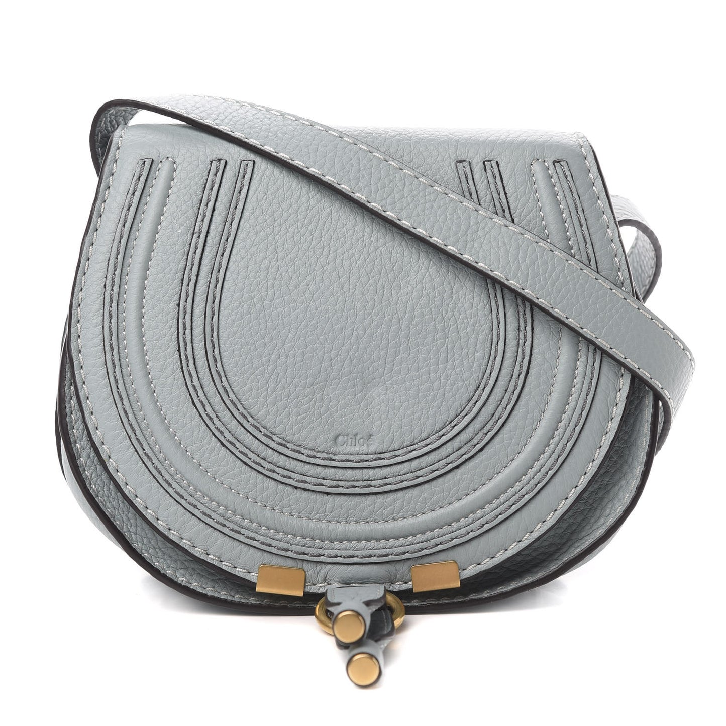 Calfskin Mini Marcie Round Crossbody Bag Faded Blue