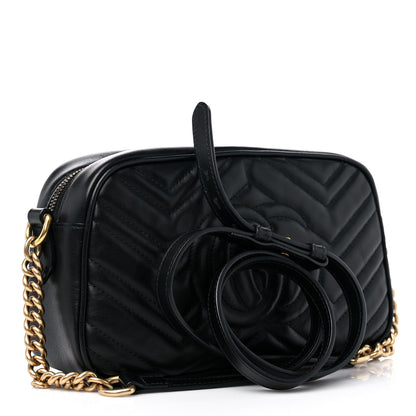 Gucci Calfskin Matelasse Small GG Marmont Chain Shoulder Bag Black 3 of 12