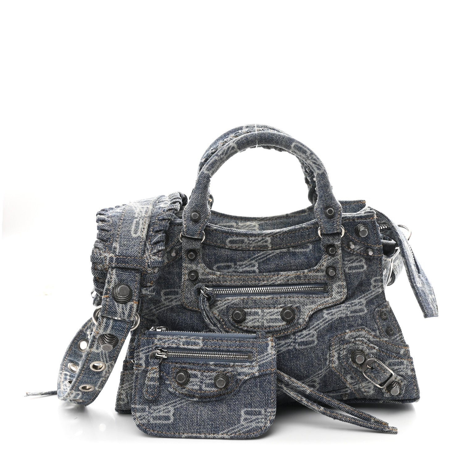 Balenciaga Denim BB Monogram Neo Cagole Handbag XS Blue 3 of 11