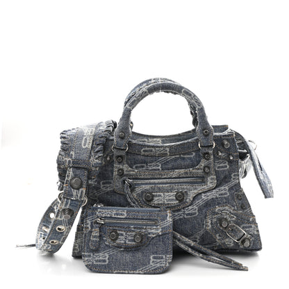Balenciaga Denim BB Monogram Neo Cagole Handbag XS Blue 3 of 11