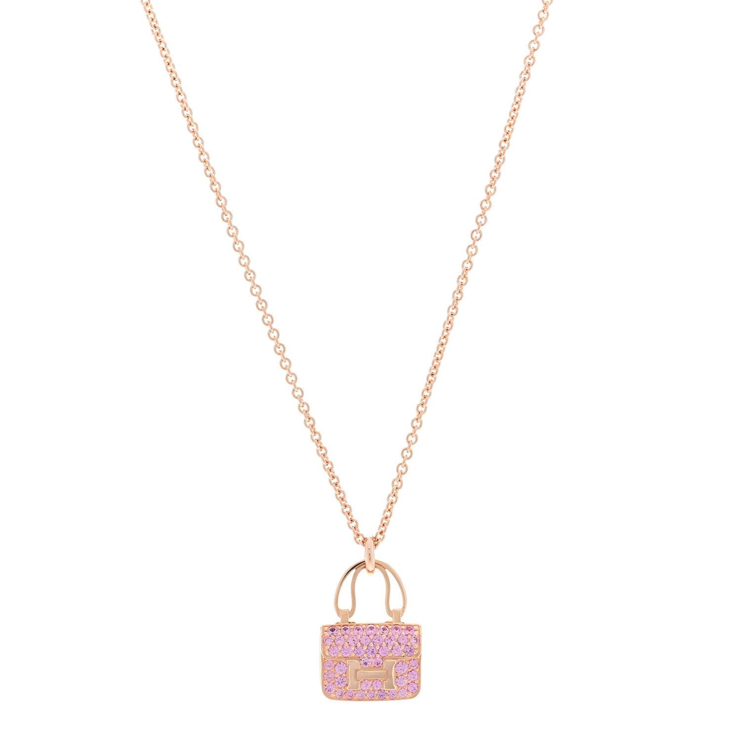 Hermes 18K Rose Gold Pink Sapphire Constance Amulettes Pendant Necklace 1 of 7