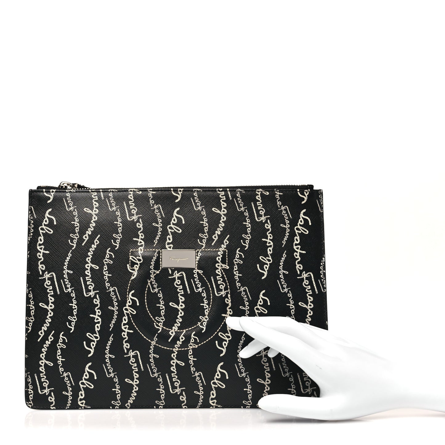 Printed Calfskin Logo Pouch Black