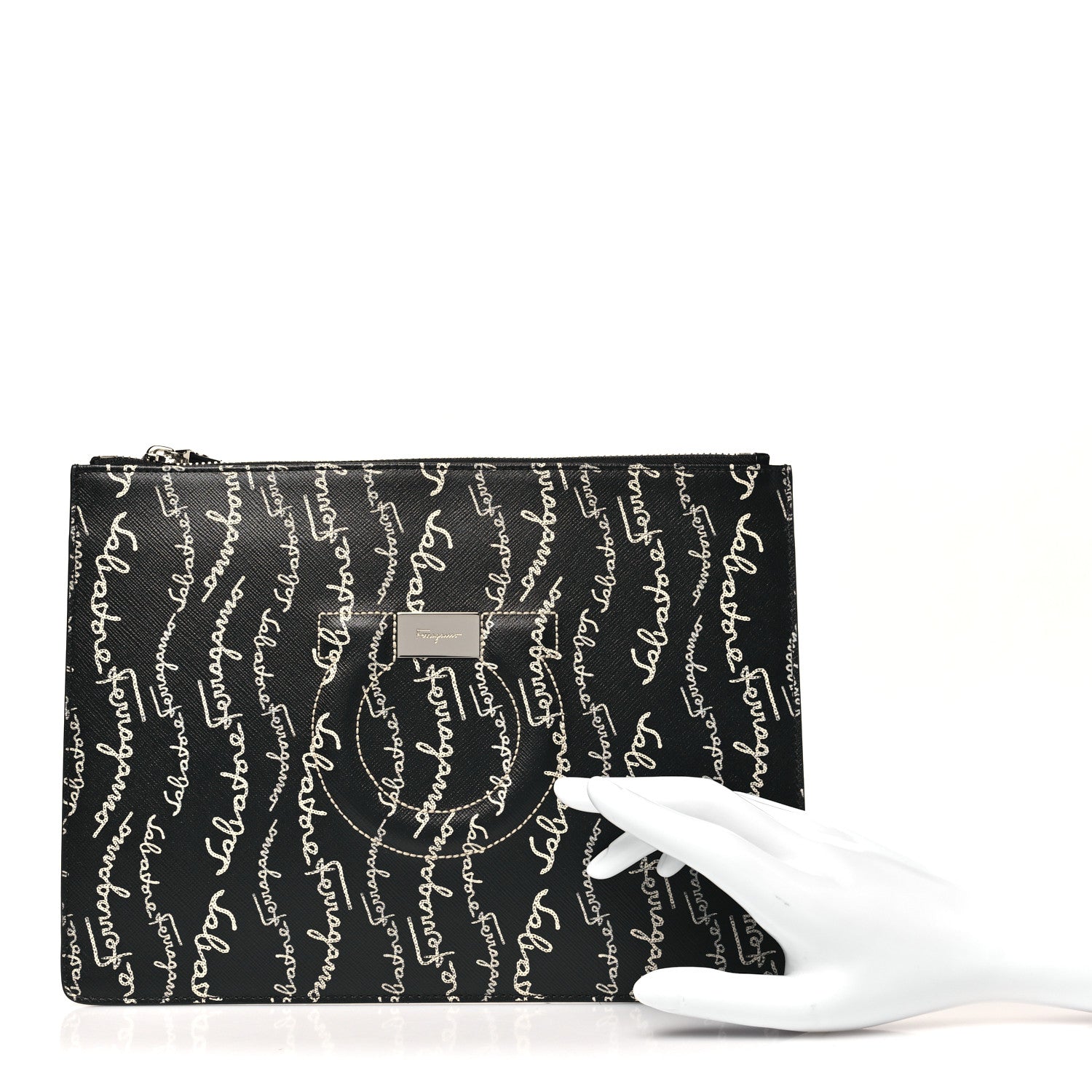 Salvatore Ferragamo Printed Calfskin Logo Pouch Black 2 of 7