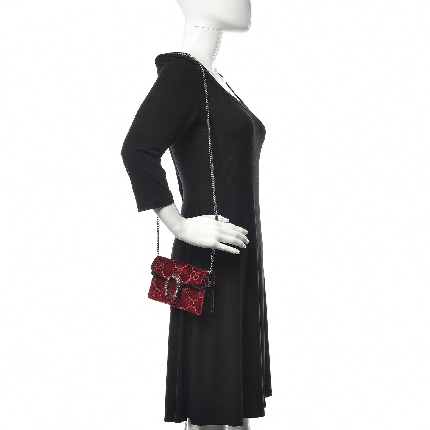 Velvet GG Monogram Super Mini Dionysus Shoulder Bag Red Cipria Black