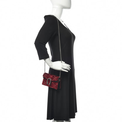 Gucci Velvet GG Monogram Super Mini Dionysus Shoulder Bag Red Cipria Black 2 of 10