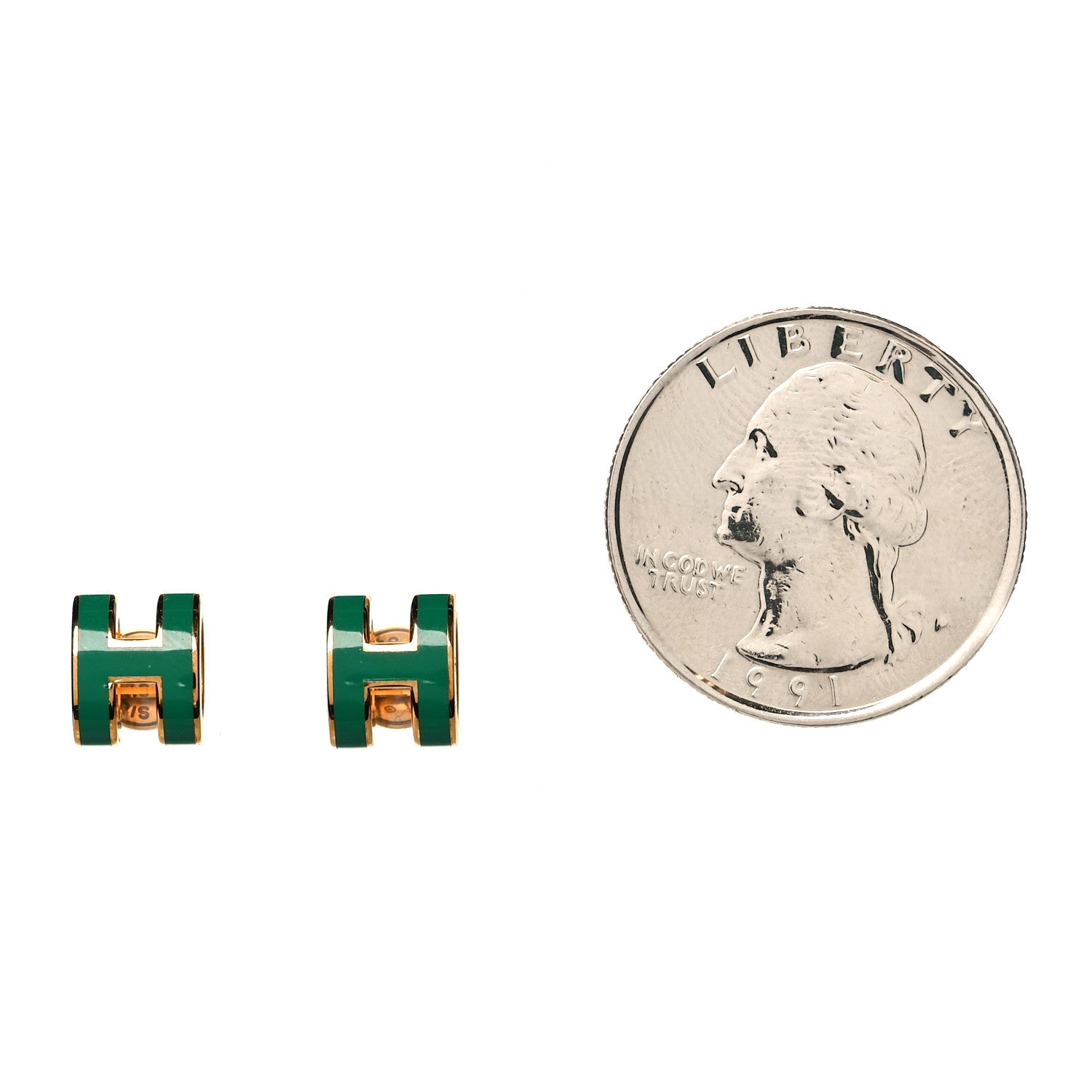 Hermes Rose Gold Lacquered Mini Pop H Earrings Malachite 2 of 5