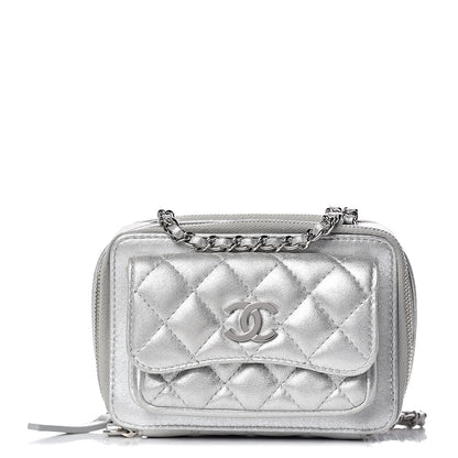 Chanel Metallic Lambskin Quilted Mini Pocket Box Camera Case Silver 1 of 15