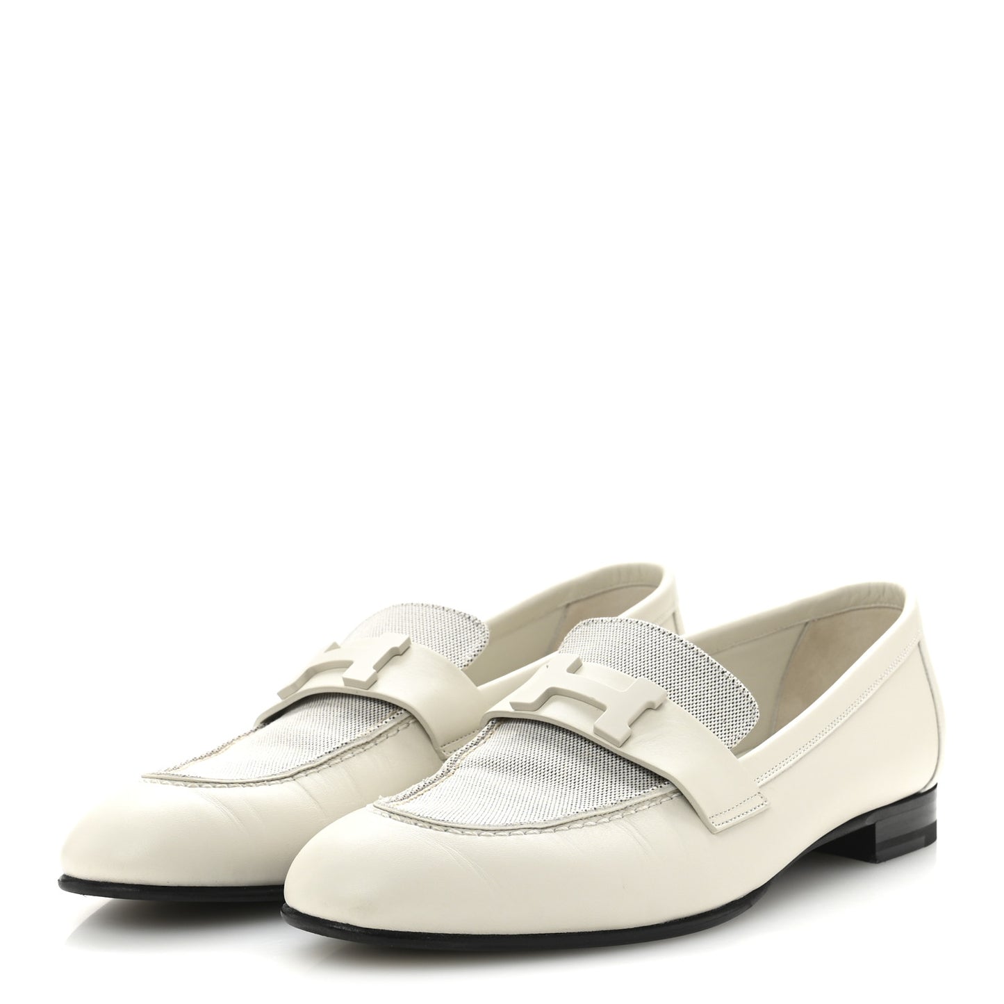 Calfskin H Canvas Womens Paris Loafers 39 Beige Glaise Prunoir