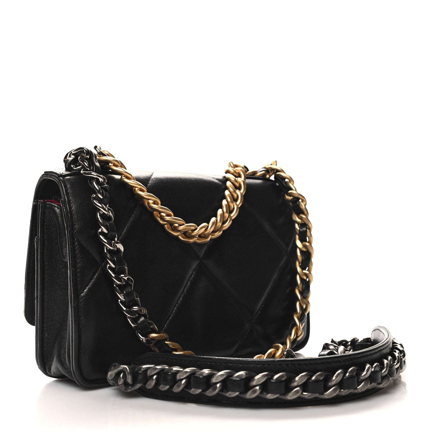 Lambskin Quilted Chanel 19 Wallet On Chain WOC Black