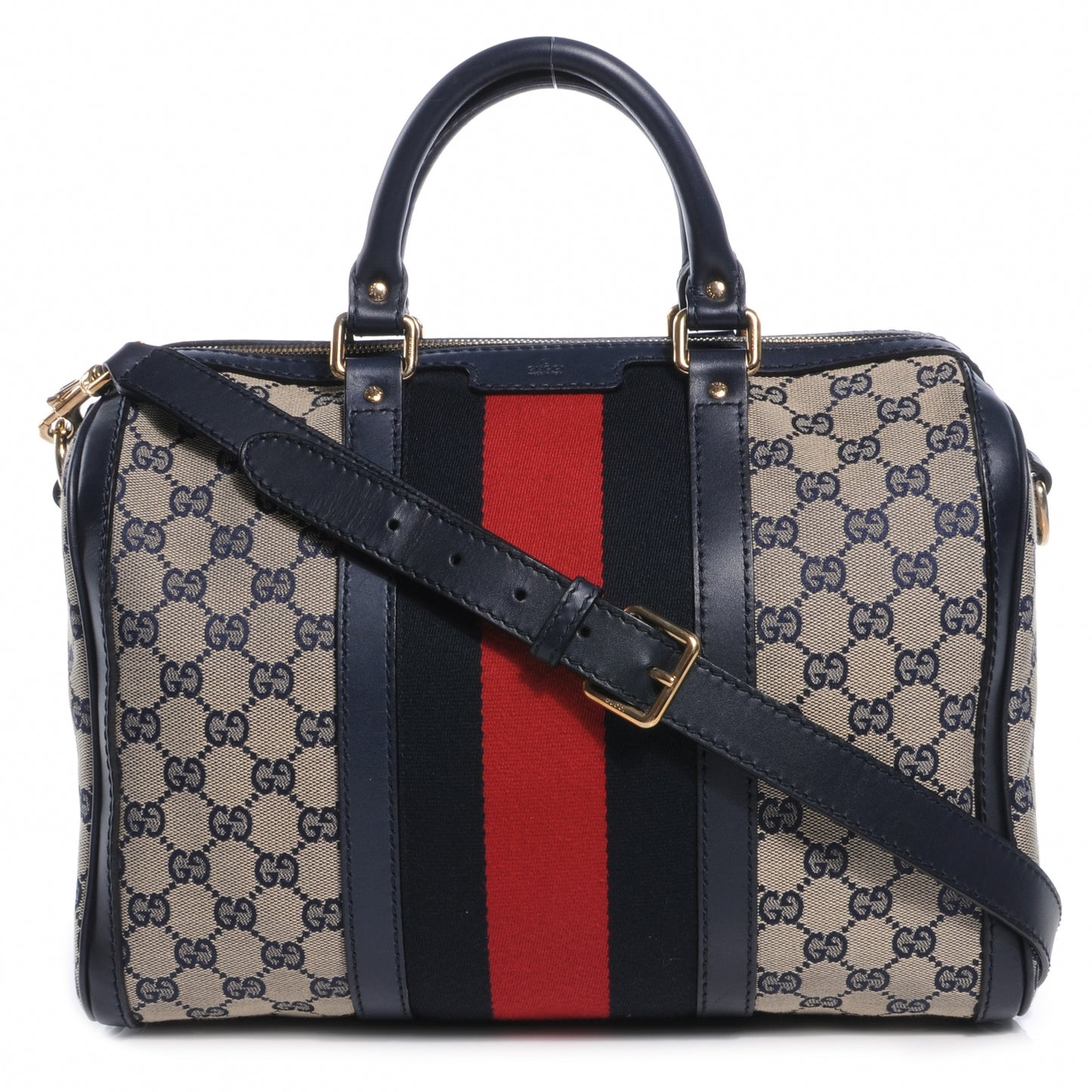 Monogram Selleria Calfskin Vintage Web Medium Boston Beige Blue