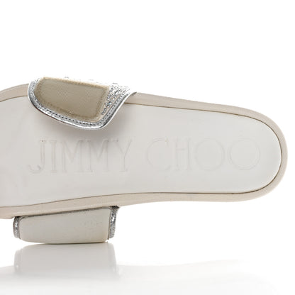 Jimmy Choo Canvas Pearl Embellished Fitz Slide Sandals 39 Silver 8 of 11