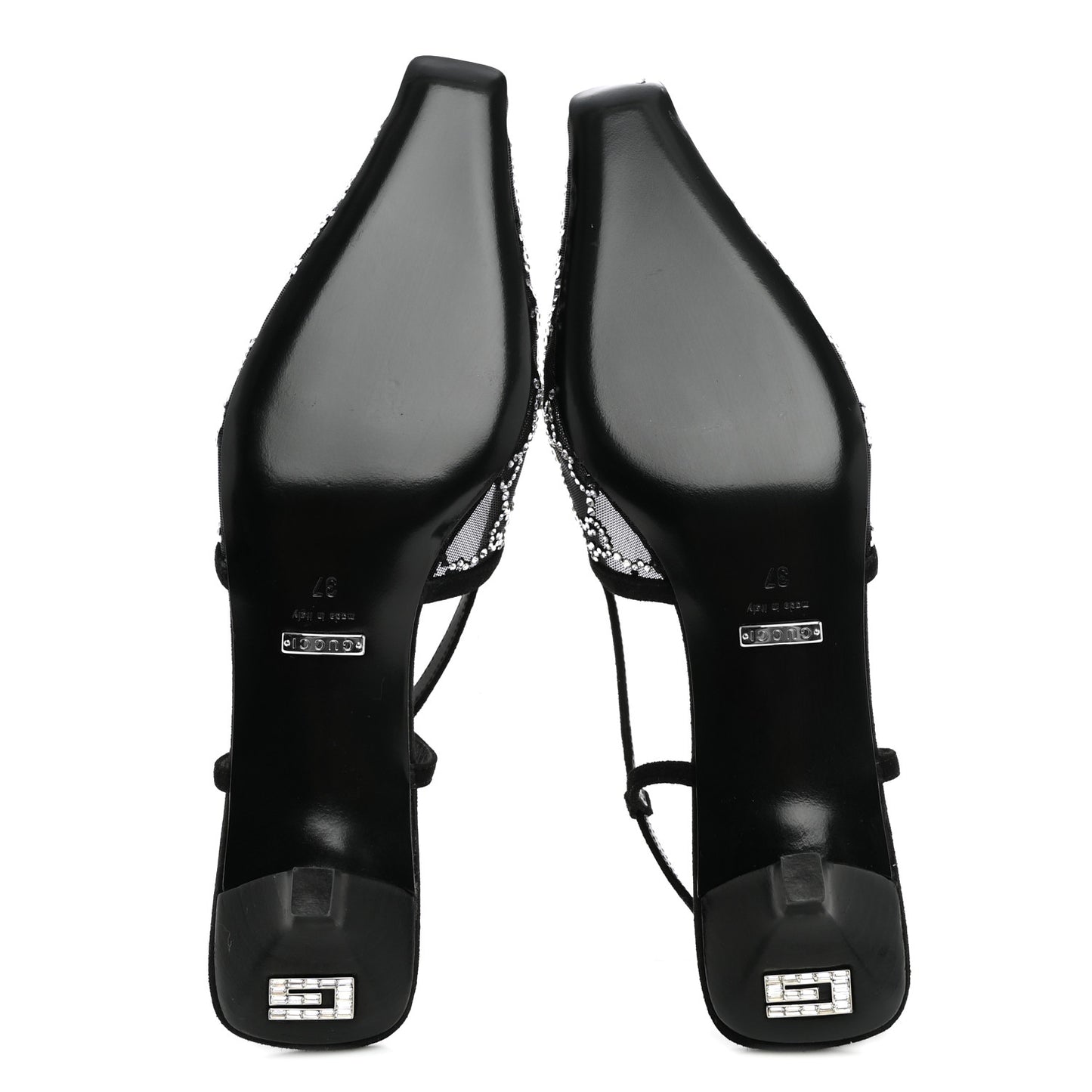 Tela Retino Kid Scamosciato Crystal GG Monogram Square G 35mm Slingback Pumps 37 Black