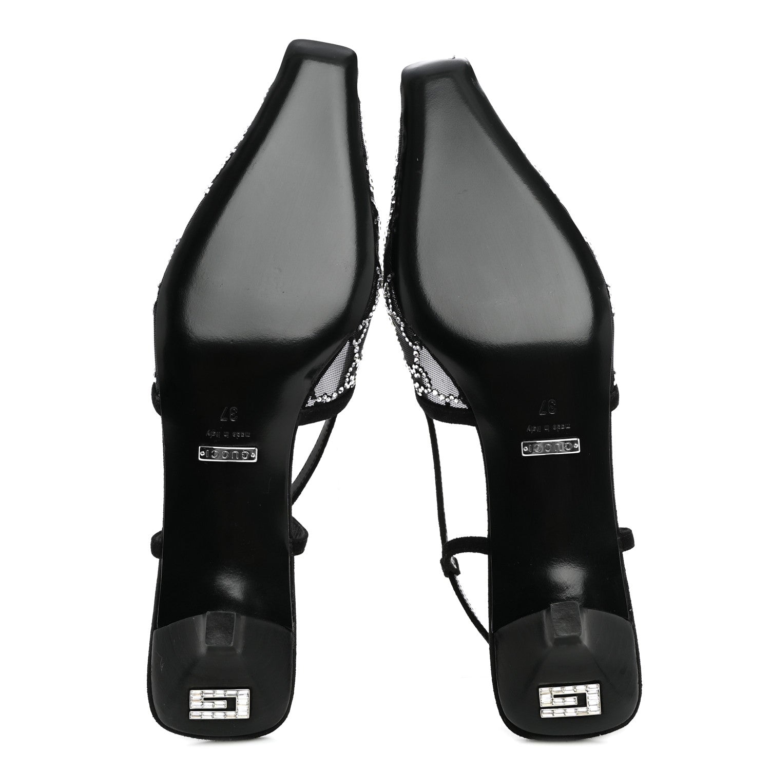 Gucci Tela Retino Kid Scamosciato Crystal GG Monogram Square G 35mm Slingback Pumps 37 Black 6 of 8