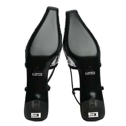 Gucci Tela Retino Kid Scamosciato Crystal GG Monogram Square G 35mm Slingback Pumps 37 Black 6 of 8