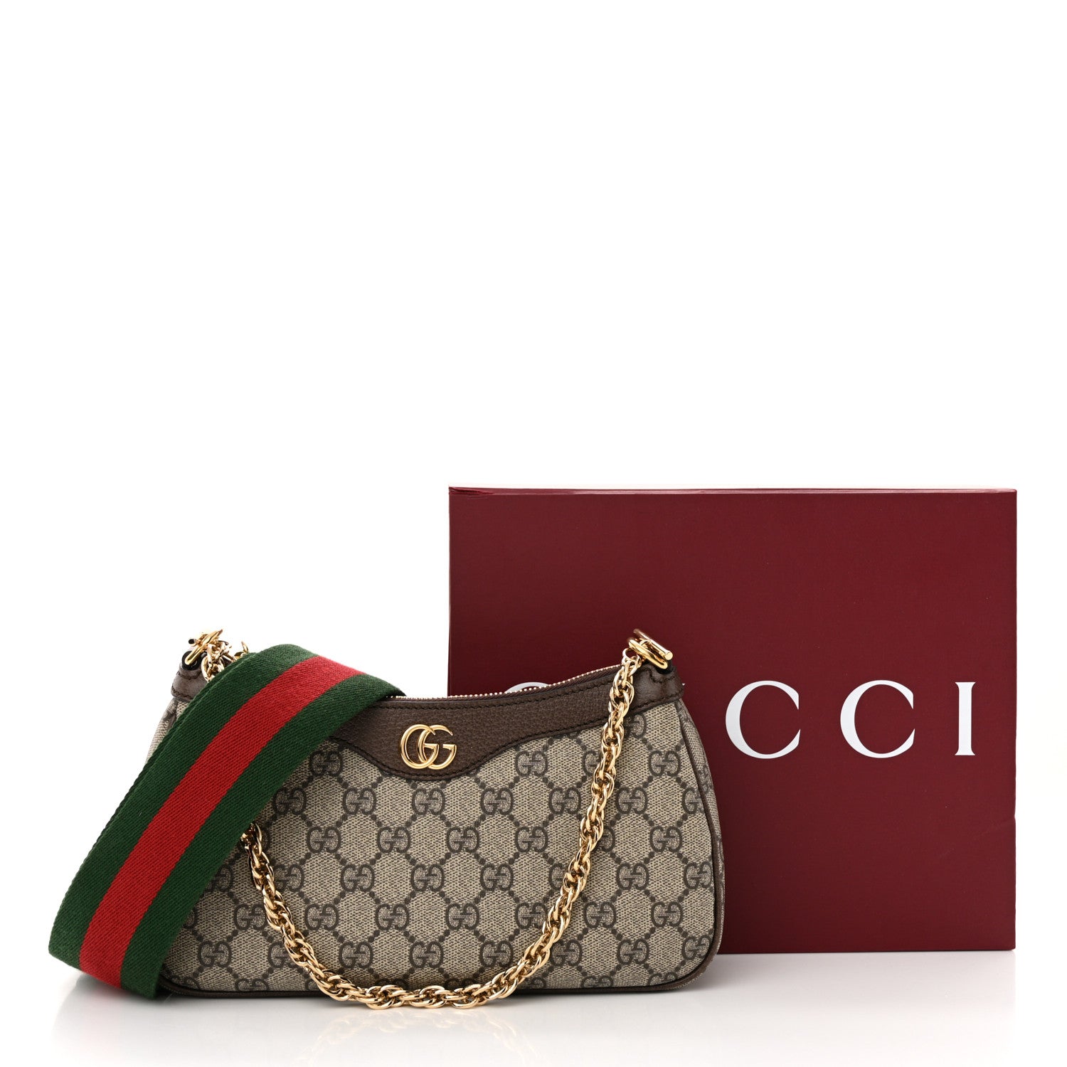 Gucci GG Supreme Monogram Textured Dollar Calfskin Web Small Ophidia GG Handbag Beige Ebony New Acero 13 of 13
